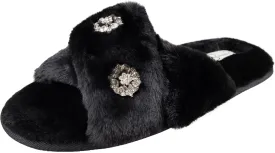 Jessica Simpson Women's Fashion Faux Feather Slide-On Memory Foam Slipper