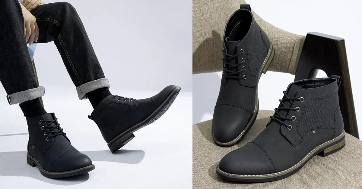 Jousen Mens Boots Retro Casual Boots for Men Cap Toe Boots for Men