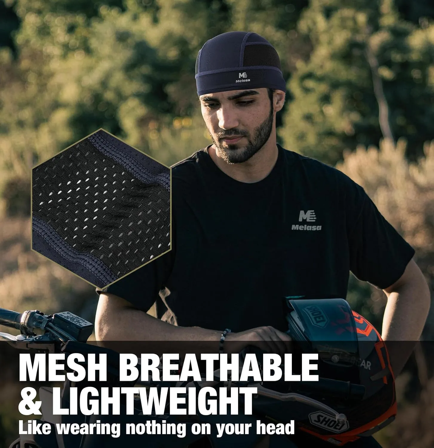 MELASA Cooling Skull Caps Helmet Liner, Lightweight Mesh Under Helmet Cycling Motorcycle Hard Hat Sweat Liner for Men Women