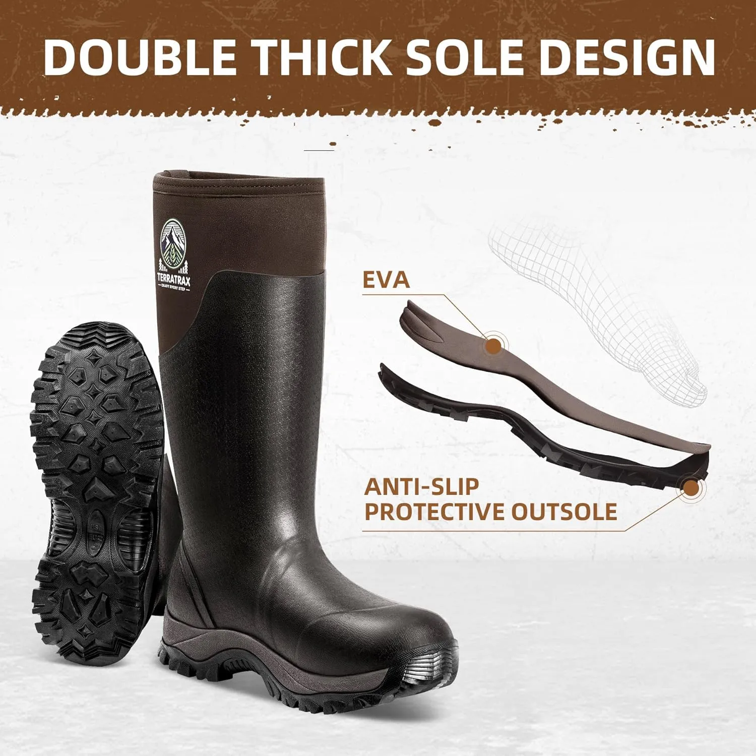 Men's Waterproof Insulated Rubber Hunting Boots  6mm Neoprene Rain Boots for Outdoor Work, Fishing, Farming & Gardening