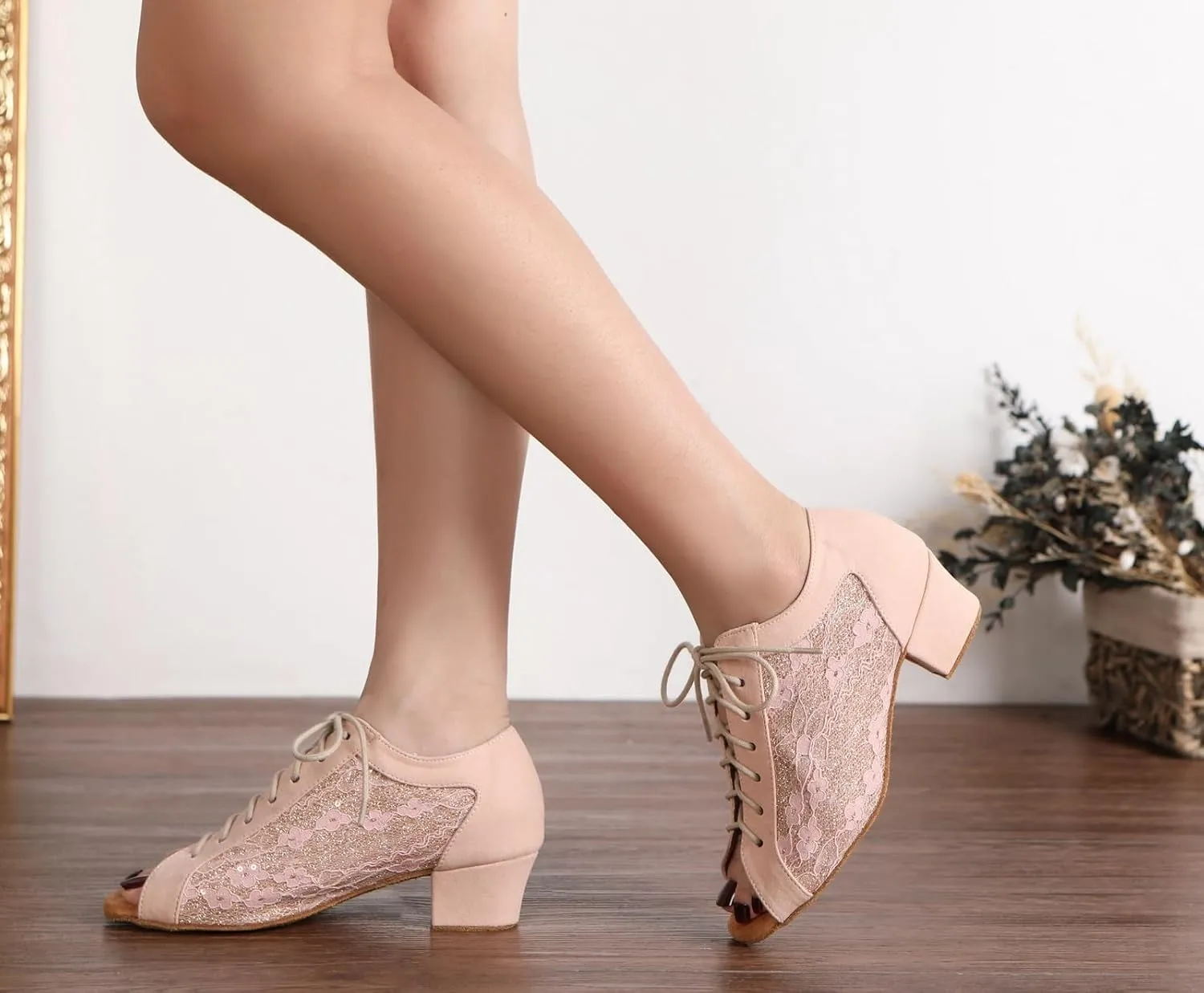 Minishion Womens Low Heel Dancing Shoes Mesh Comfortable Practice Dance Shoes L504