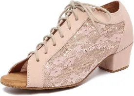 Minishion Womens Low Heel Dancing Shoes Mesh Comfortable Practice Dance Shoes L504