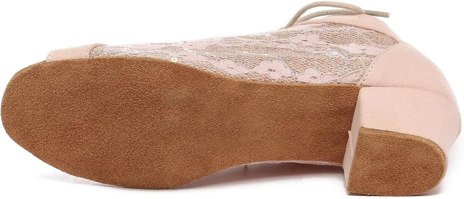 Minishion Womens Low Heel Dancing Shoes Mesh Comfortable Practice Dance Shoes L504