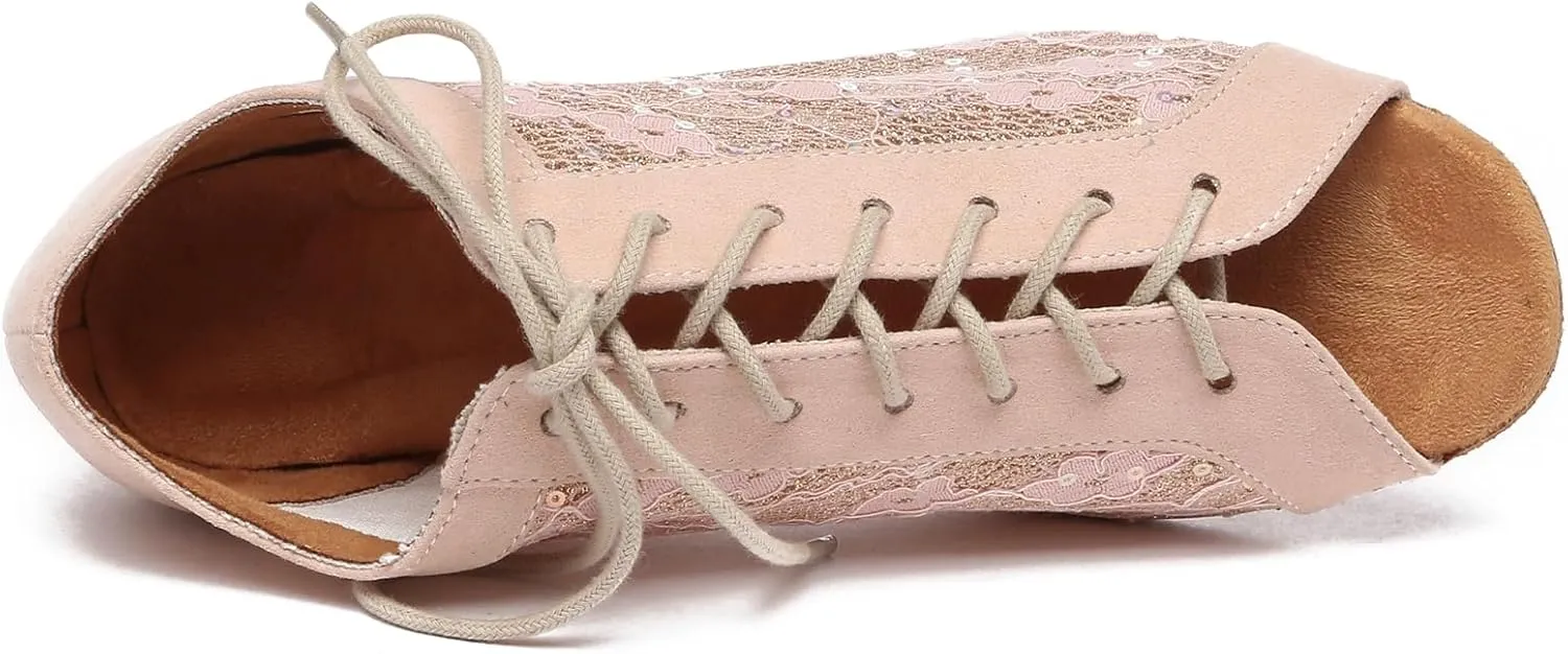 Minishion Womens Low Heel Dancing Shoes Mesh Comfortable Practice Dance Shoes L504