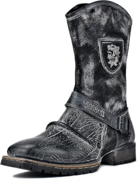 OSSTONE Cowboy Boots for Men Designer Fashion Zipper-up Leather Moto Chukka western Boots Casual Shoes OS-5008-H10-A-US