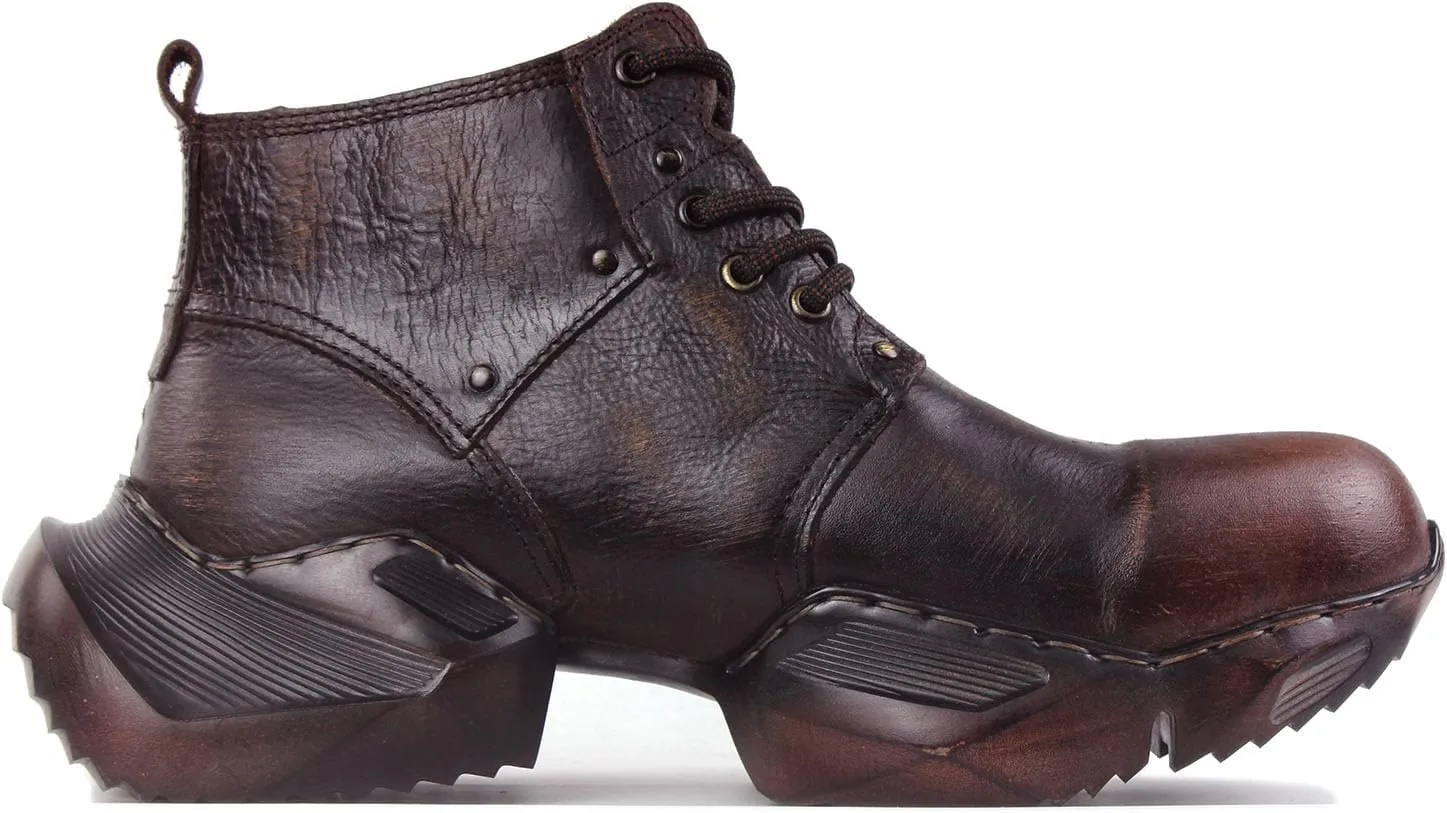 OSSTONE Vintage Fashion Sneakers for Men lace-up Leather Retro Moto Chukka Boots Casual Shoes OS-5008-S-1-US-R