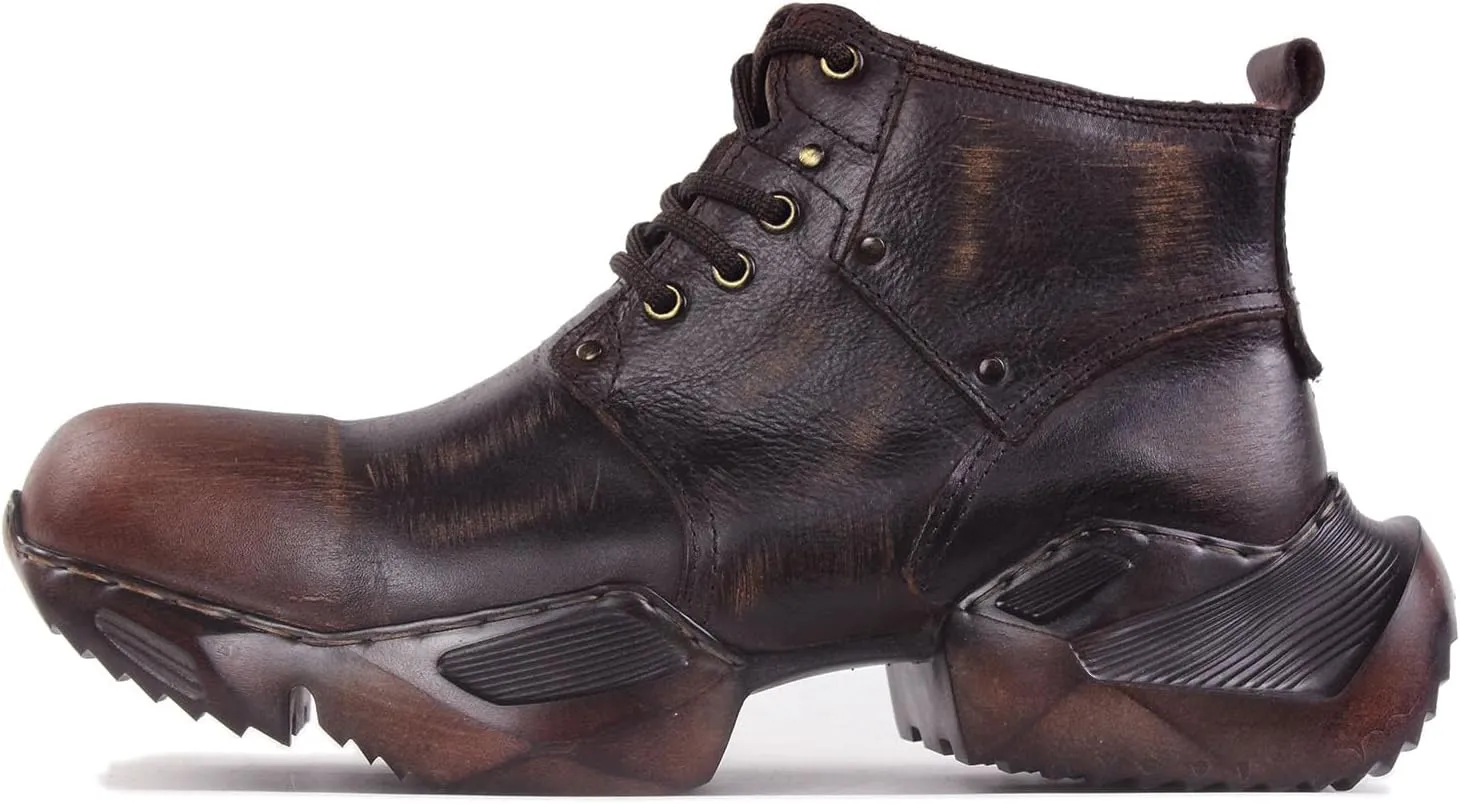 OSSTONE Vintage Fashion Sneakers for Men lace-up Leather Retro Moto Chukka Boots Casual Shoes OS-5008-S-1-US-R