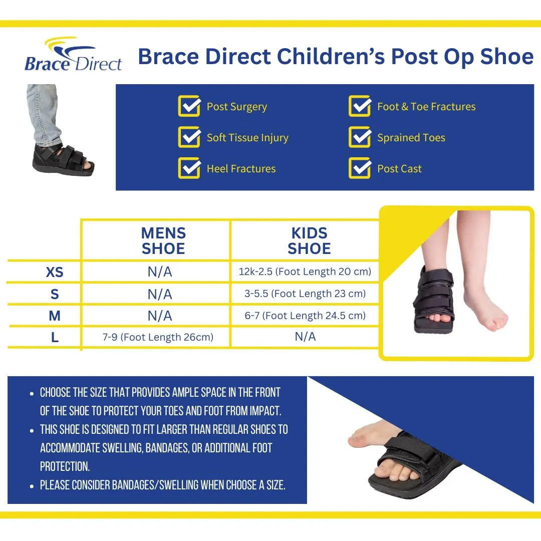 Pediatric Square-Toe Post-Op Shoe  Recovery Support for Broken or Fractured Foot & Toe Surgery, Left/Right Foot, Kids S (US Shoe 1.5-4)