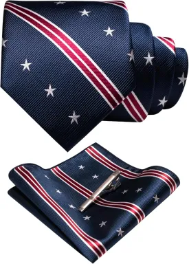 RBOCOTT Silk Stripe Plaid Tie and Pocket Square with Tie Clip Sets for Men