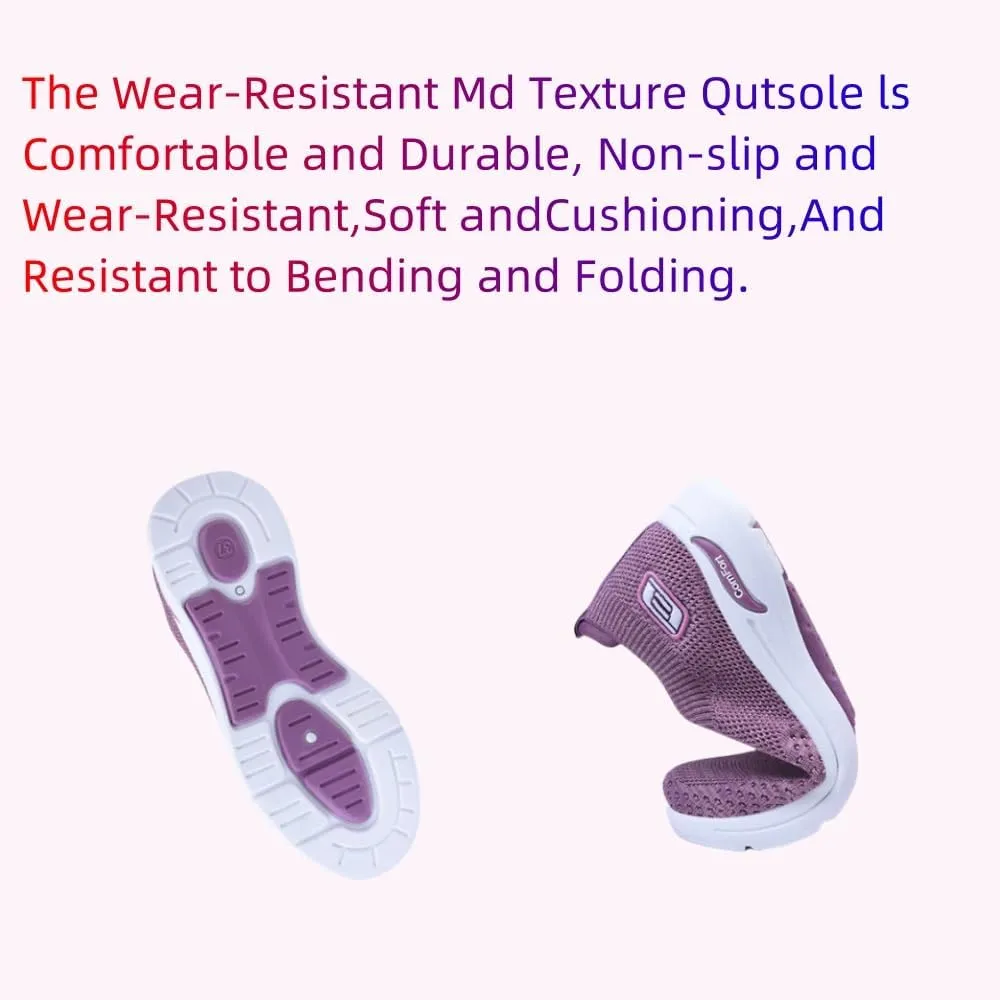 Slip Ins Womens Orthopedic SneakersBreathable Lightweight with Arch Support Slip on Walking Shoes Women's Soft Knitted Fabric Mesh Casual Non Slip Low Top Tennis Shoes 