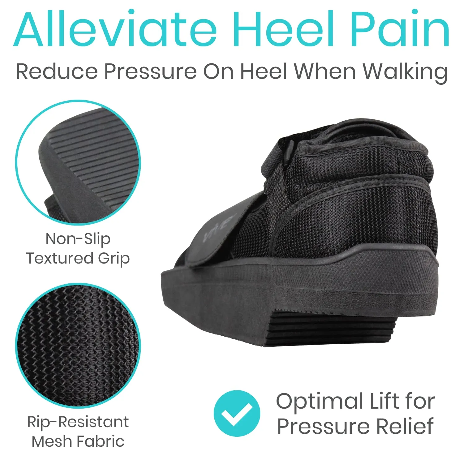 Vive Wedge Post-Op Shoe - Offloading Boot for Heel or Ankle Pain - Medical Foot Recovery for Bone or Soft Tissue Surgery, Fracture, Plantar Fasciitis, Ulcerations, Feet (Small)
