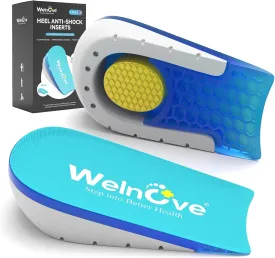 Welnove Shoe Inserts Gel Heel Cushion Cup for Achilles Tendonitis, Plantar Fasciitis, Heel Pain, Heel Spur, 0.6" 1" Heel Lift Support for Women 7-10 & Men 5-7(2 Pairs)