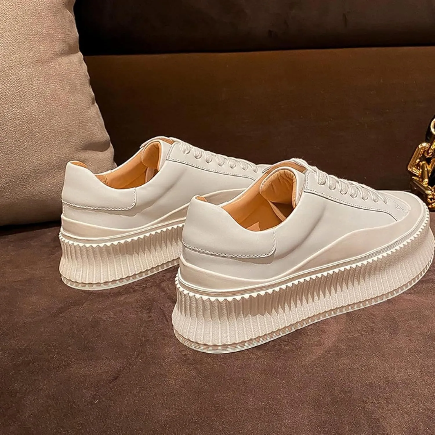 Women's Hidden Wedge-Shaped Platform Sports Shoes with Lace up Round Toe Casual Walking Women's Shoes