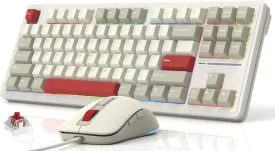 Womier M87 75% Retro TKL Mechanical Gaming Keyboard and Mouse, 87 Keys USB C Wired Computer Keyboard & Mouse Combos, Hot Swappable Red Mechanical Switch/NKRO/Gasket/RGB Backlit, Retro Gray